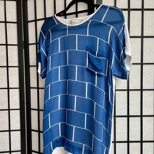Stephan Schneider Designer Silk T-shirt Blue/White / Size: 4 (M/L)